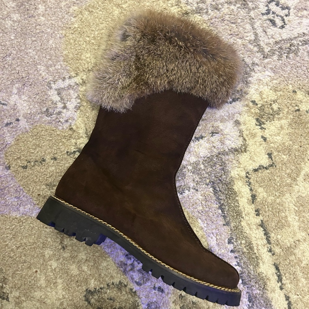 GORSUCH LTD MADE IN ITALY Brown Fur Suede Boots Size 38